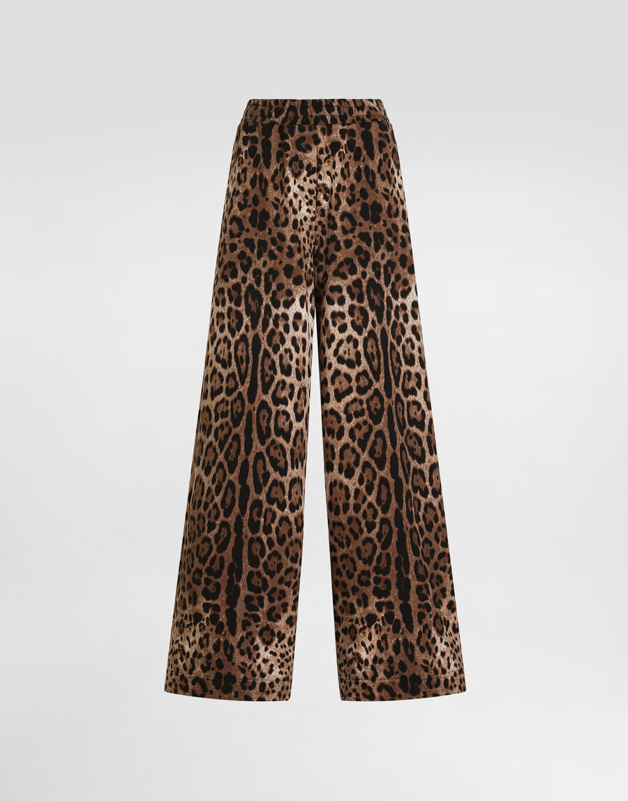 Leo-print fleece trousers