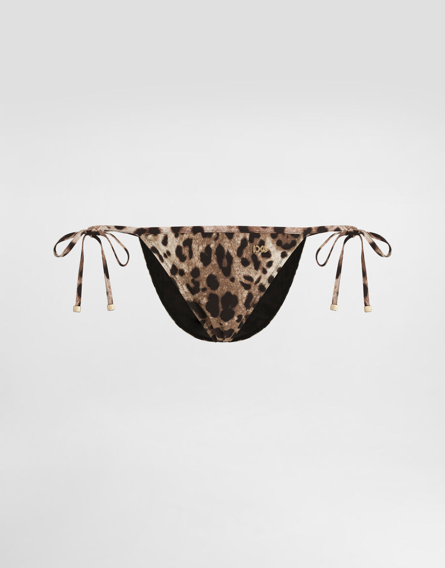 Leopard-print string bikini bottoms