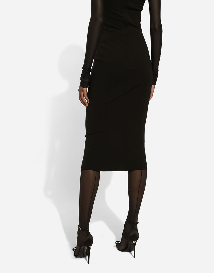 Dolce & Gabbana Jersey calf-length dress with tulle sleeves Nero F6DLXTFUGN7