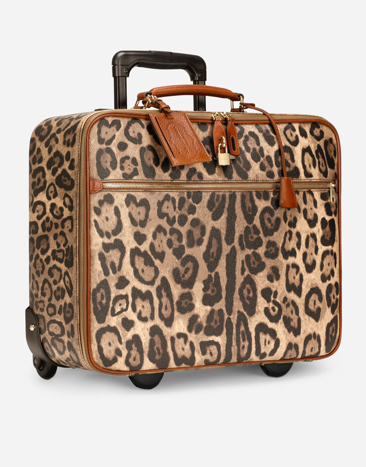 Dolce & Gabbana Kleine Transporttasche aus Crespo im Leoprint mit Logoplakette Mehrfarbig BB6156AW384