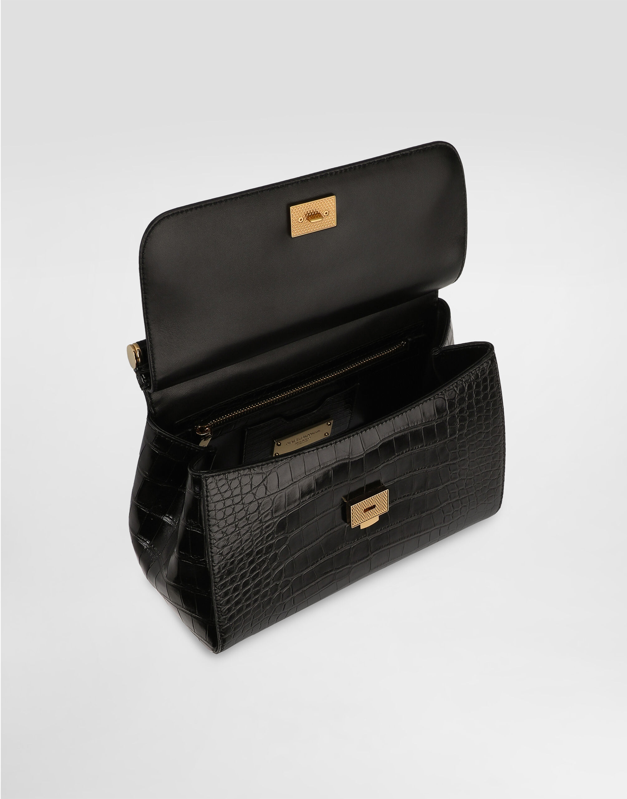 Large Sicily handbag in alligator leather in Black for Women