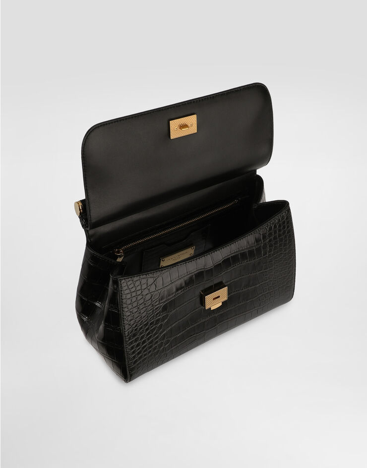 Dolce & Gabbana Bolso de mano Sicily grande de caimán Negro BB6002B2EM0