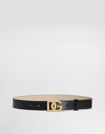 Dolce & Gabbana حزام من جلد عجل سادة بشعار Dolce&Gabbana أسود EC0083AC172