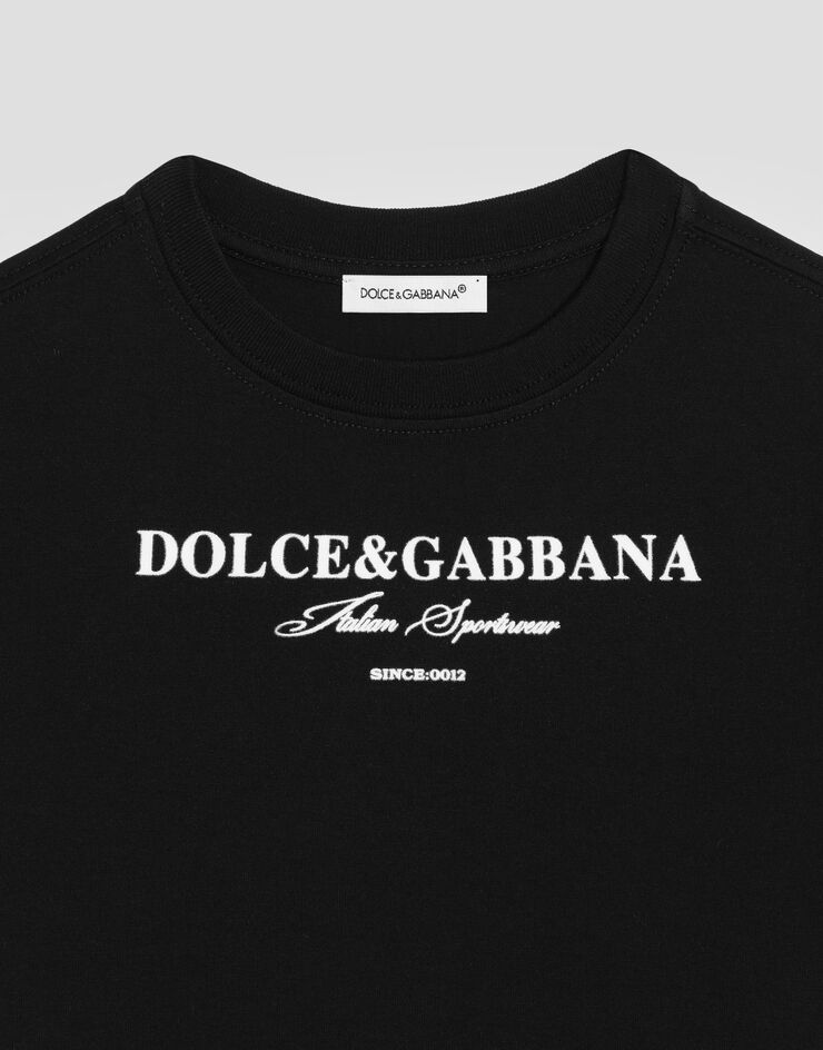 Dolce & Gabbana Short-sleeved jersey t-shirt with Dolce&Gabbana print Black L4JTHUG7P1Y