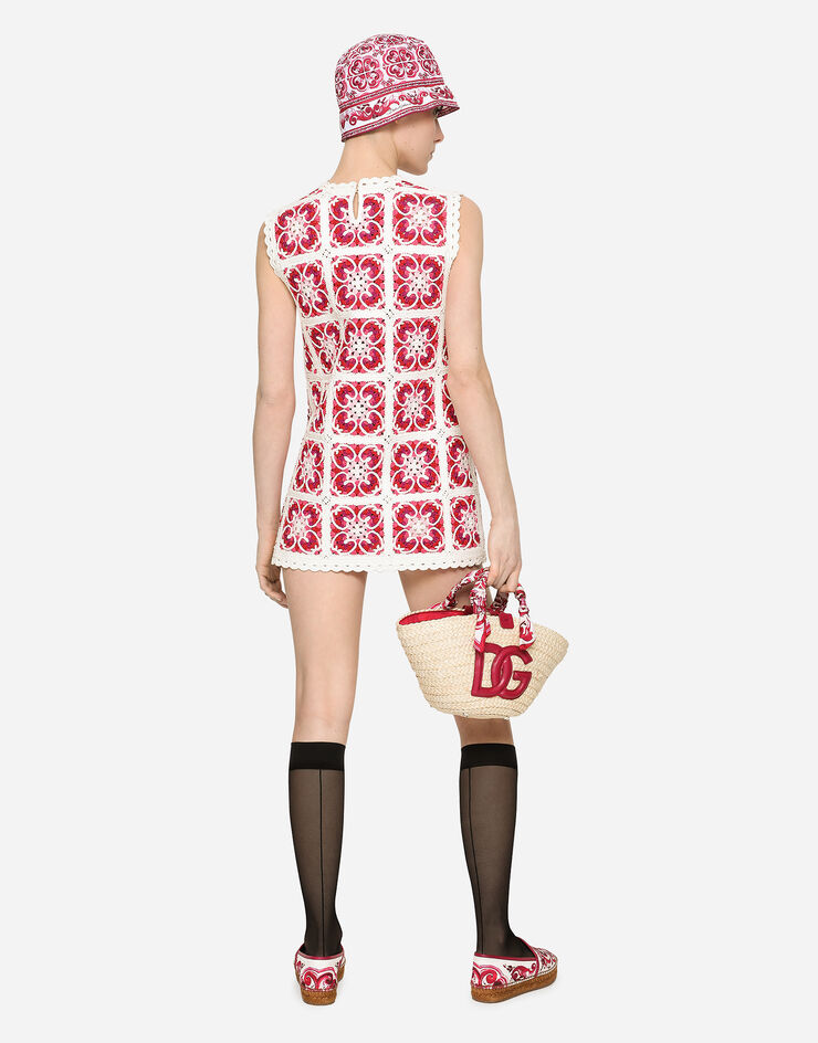 Dolce & Gabbana Brick-stitched crochet mini dress with Majolica print Multicolor FX379ZJBCAV