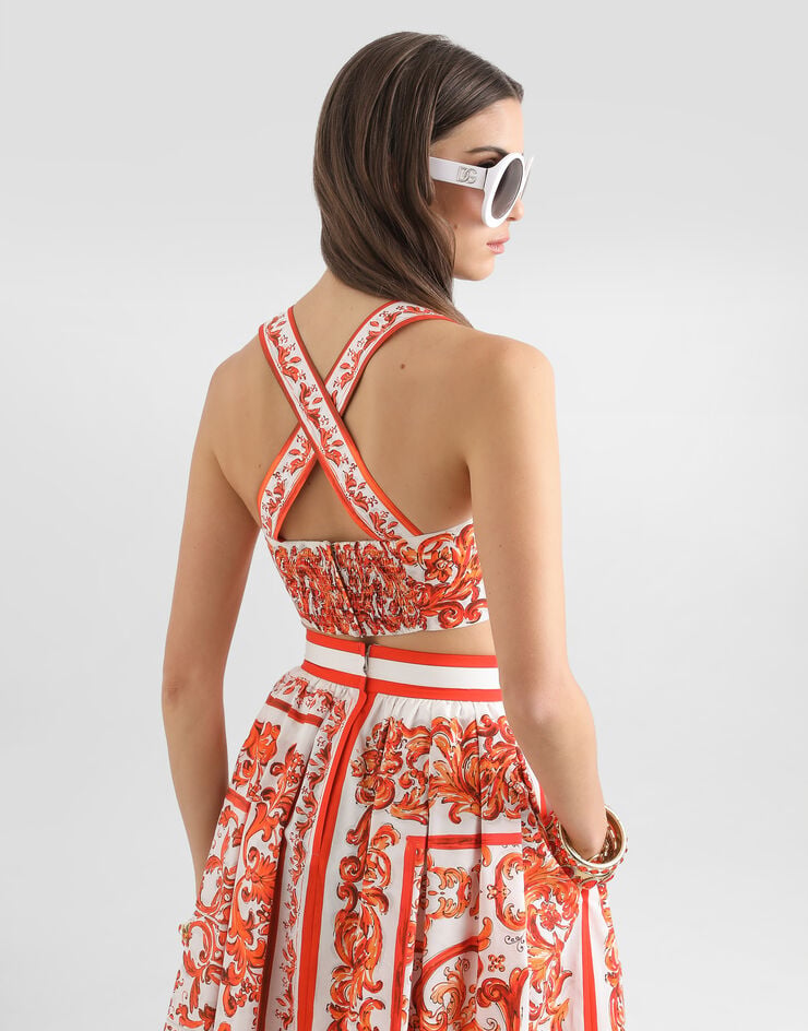 Dolce & Gabbana Top bustier in popeline stampa maiolica Multicolore F78IUTGDDRL