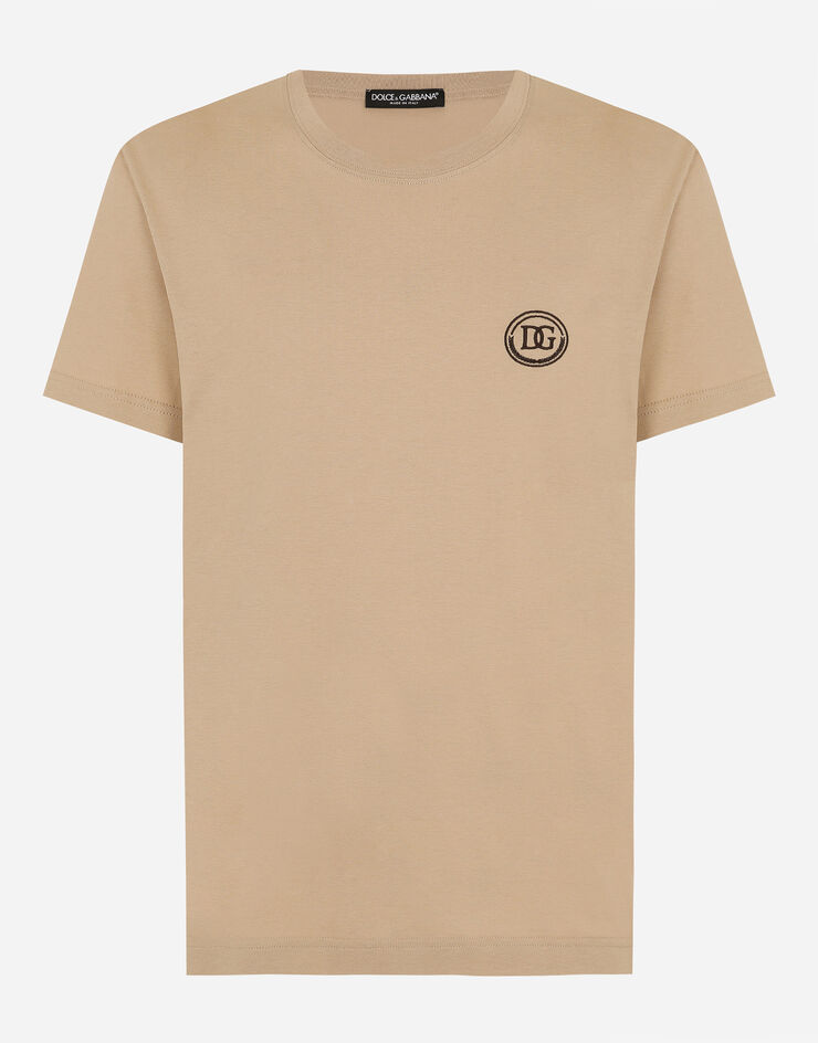 Dolce & Gabbana Kurzarm-T-Shirt mit DG-Stickerei Beige G8RN8ZG7M8X