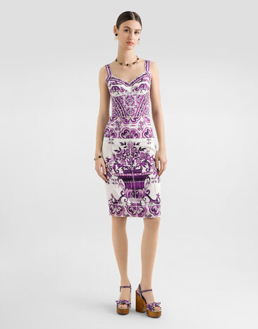 Dolce & Gabbana Majolica-print charmeuse bustier top Multicolor F7AZ2THPAB8