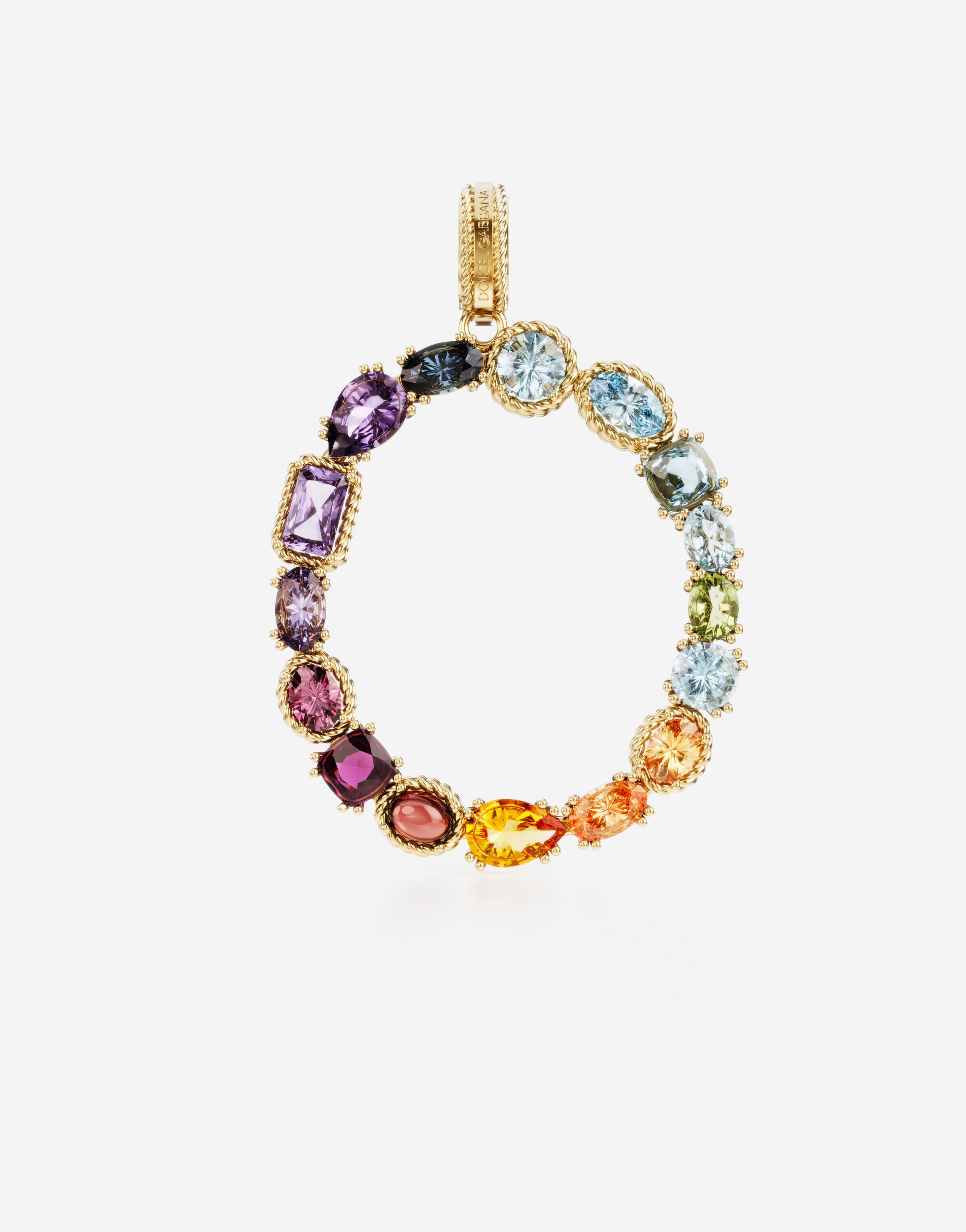 Dolce & Gabbana Rainbow alphabet O 18 kt yellow gold charm with multicolor fine gems Gold WAQA4GWPE01
