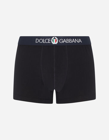Dolce & Gabbana Boxershorts Regular Jersey bi-elastisch mit Wappen Schwarz M9C03JONN95