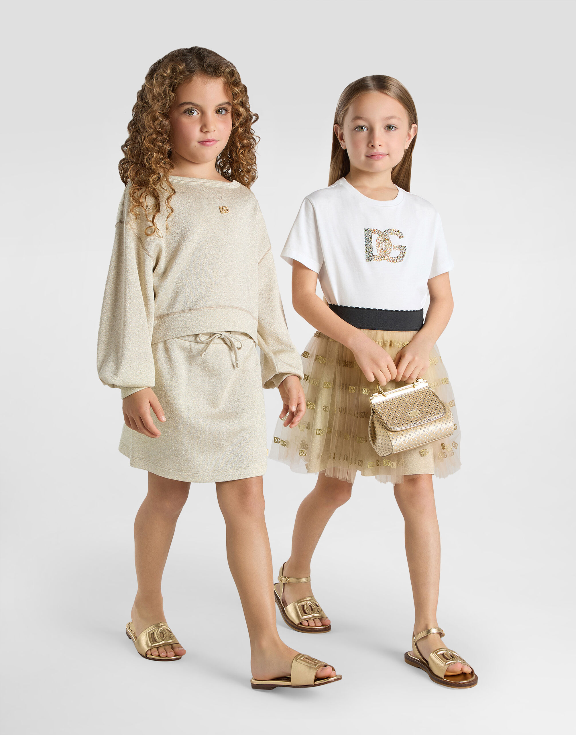ゴールドのガールズ Lurex jersey skirt with DG logo | Dolce&Gabbana®