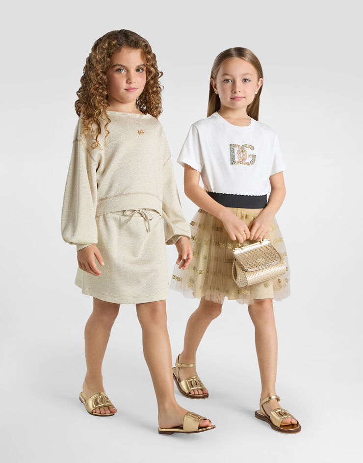 Dolce & Gabbana Lurex jersey skirt with DG logo Gold L5JIA2G7O0U