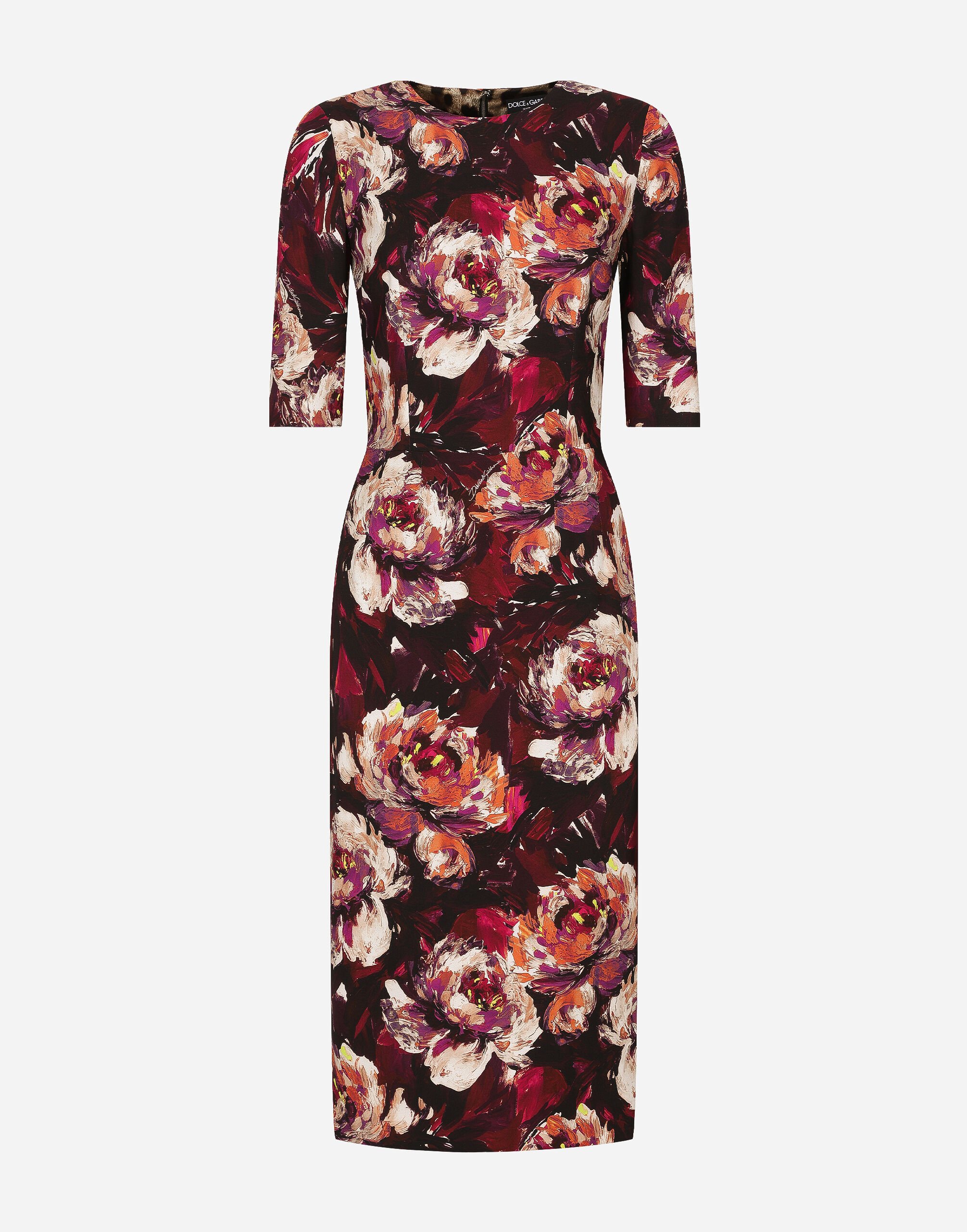 Dolce & Gabbana Cady sheath dress with peony print Print F6GAZTHS5Q0