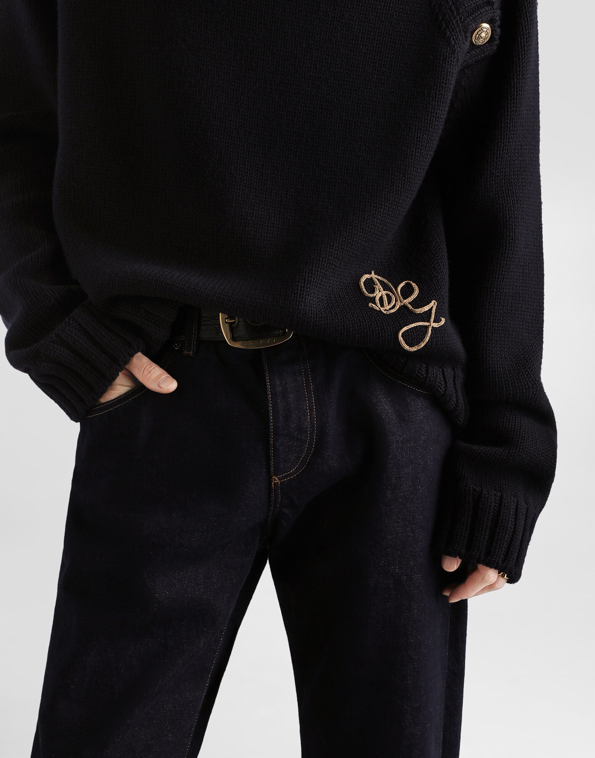 Smooth knit turtleneck with logo in Blue for Men | Dolce&Gabbana® US