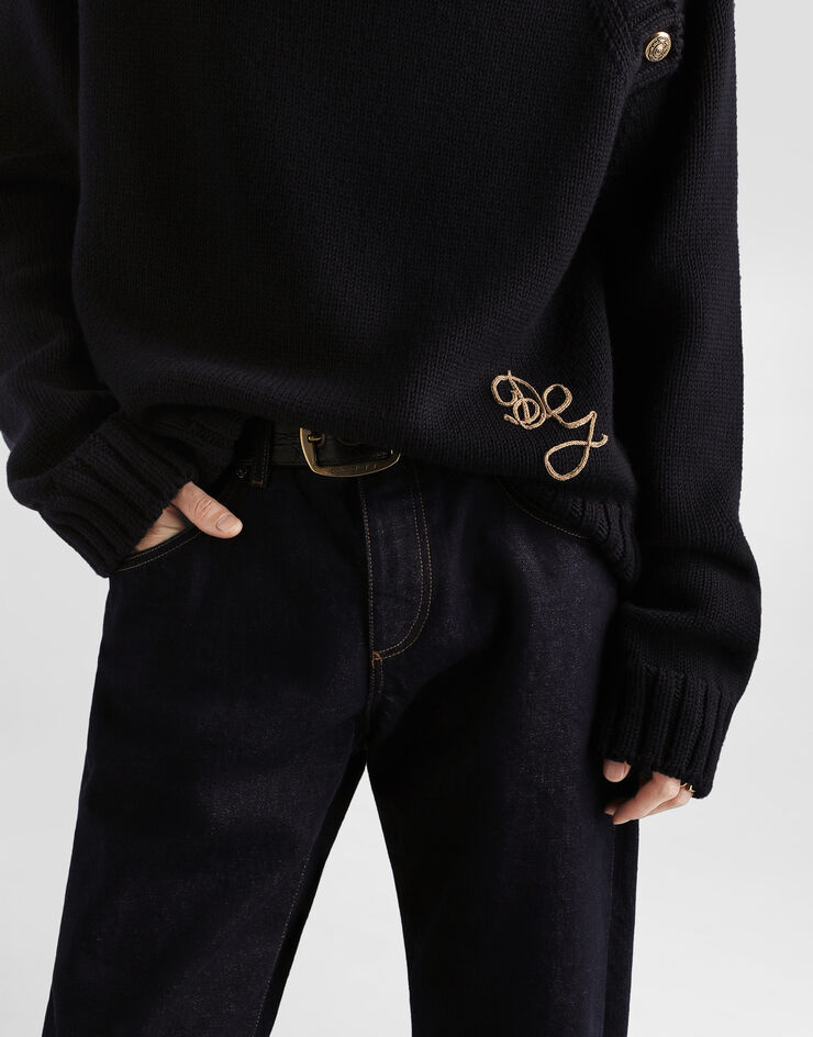 Dolce & Gabbana Rollkragenpullover aus glatter Wolle mit Logo Dolce & Gabbana Rollkragenpullover aus glatter Wolle mit Logo Blue GXW93ZJDVIF