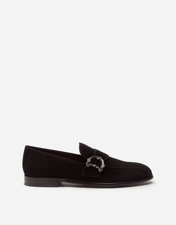 Dolce & Gabbana Suede loafers with baroque DG logo NOIR A50411A1275