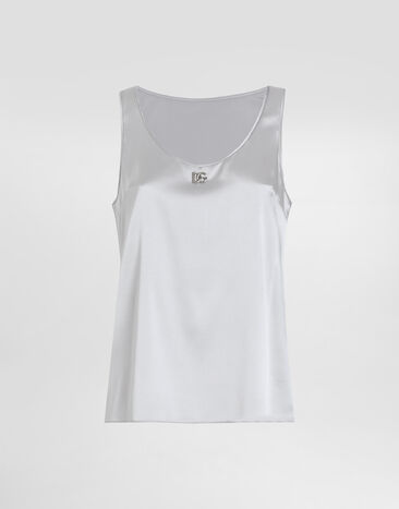 Dolce & Gabbana Tanktop aus Satin mit DG-Logo-Pin Grau F7AK5TGDCVQ