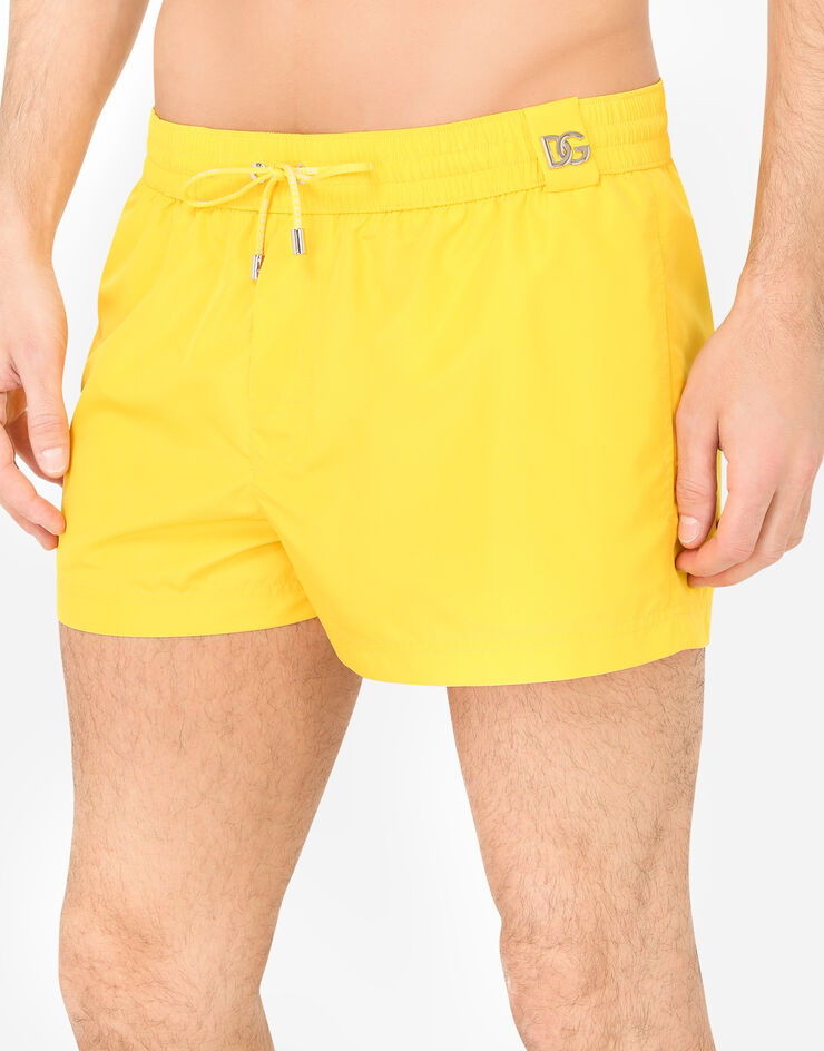 Dolce & Gabbana Short swim trunks with metal DG logo Orange M4B39TFUSFW