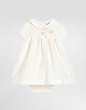 Dolce & Gabbana Seersucker linen dress with embroidery White L24DP1FU4MZ