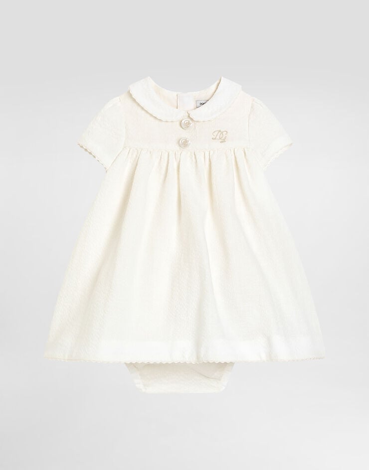 Dolce & Gabbana Seersucker linen dress with embroidery White L24DP1FU4MZ