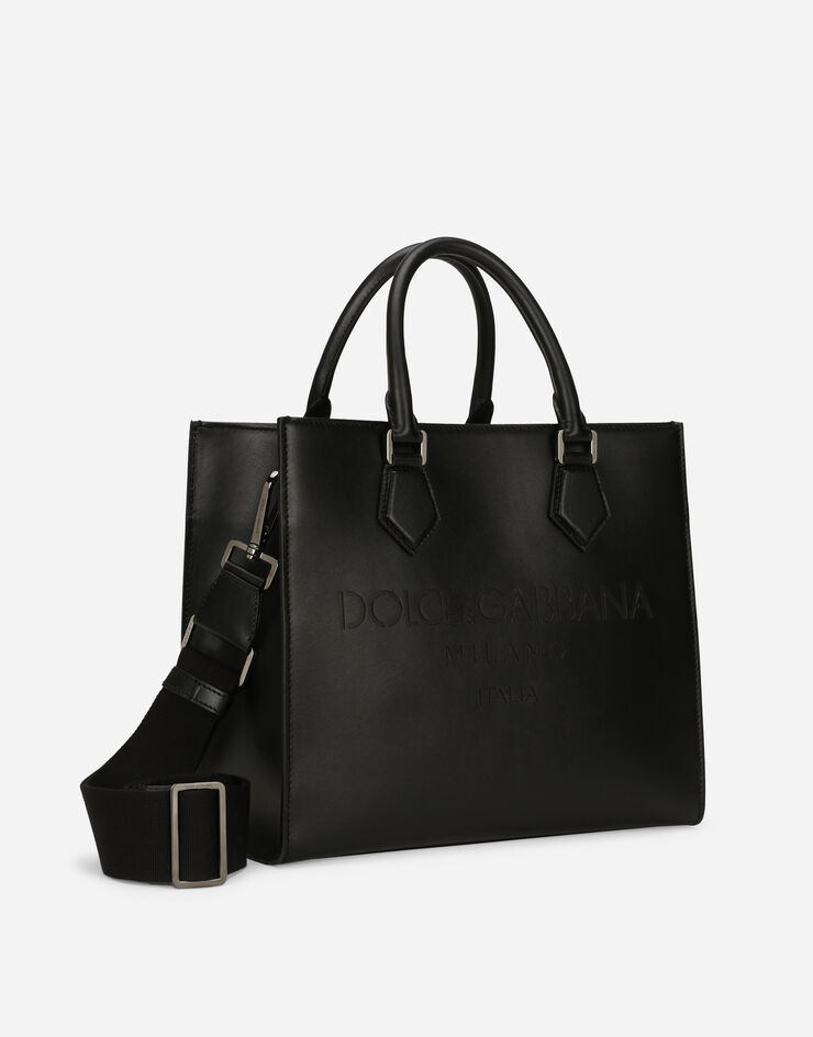 Dolce & Gabbana 로고 장식 카프스킨 에지 쇼퍼백 블랙 BM2012AS738