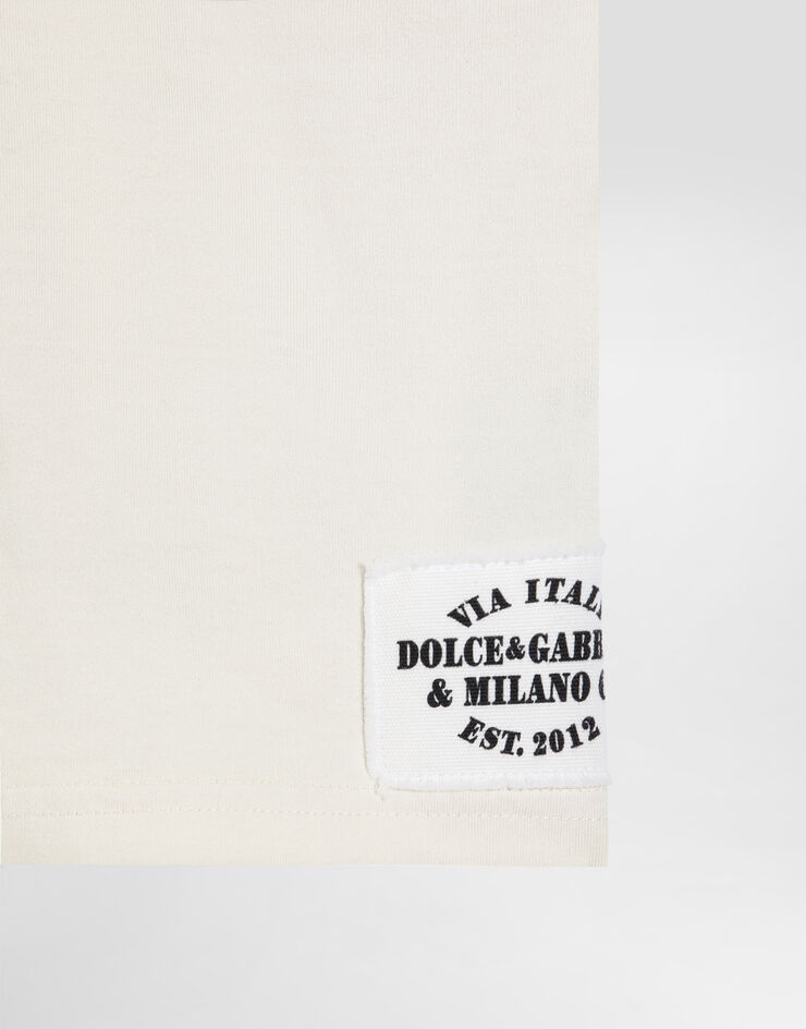 Dolce & Gabbana Jersey t-shirt with print and logo patch Cream L4JTHVG7PRJ