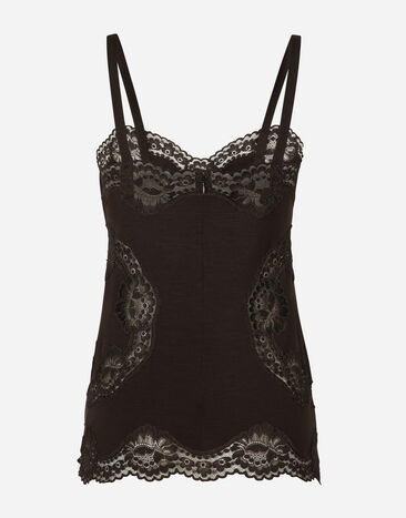 Dolce & Gabbana Wool jersey lingerie top with lace inlays Silver O2E28TFUGRA
