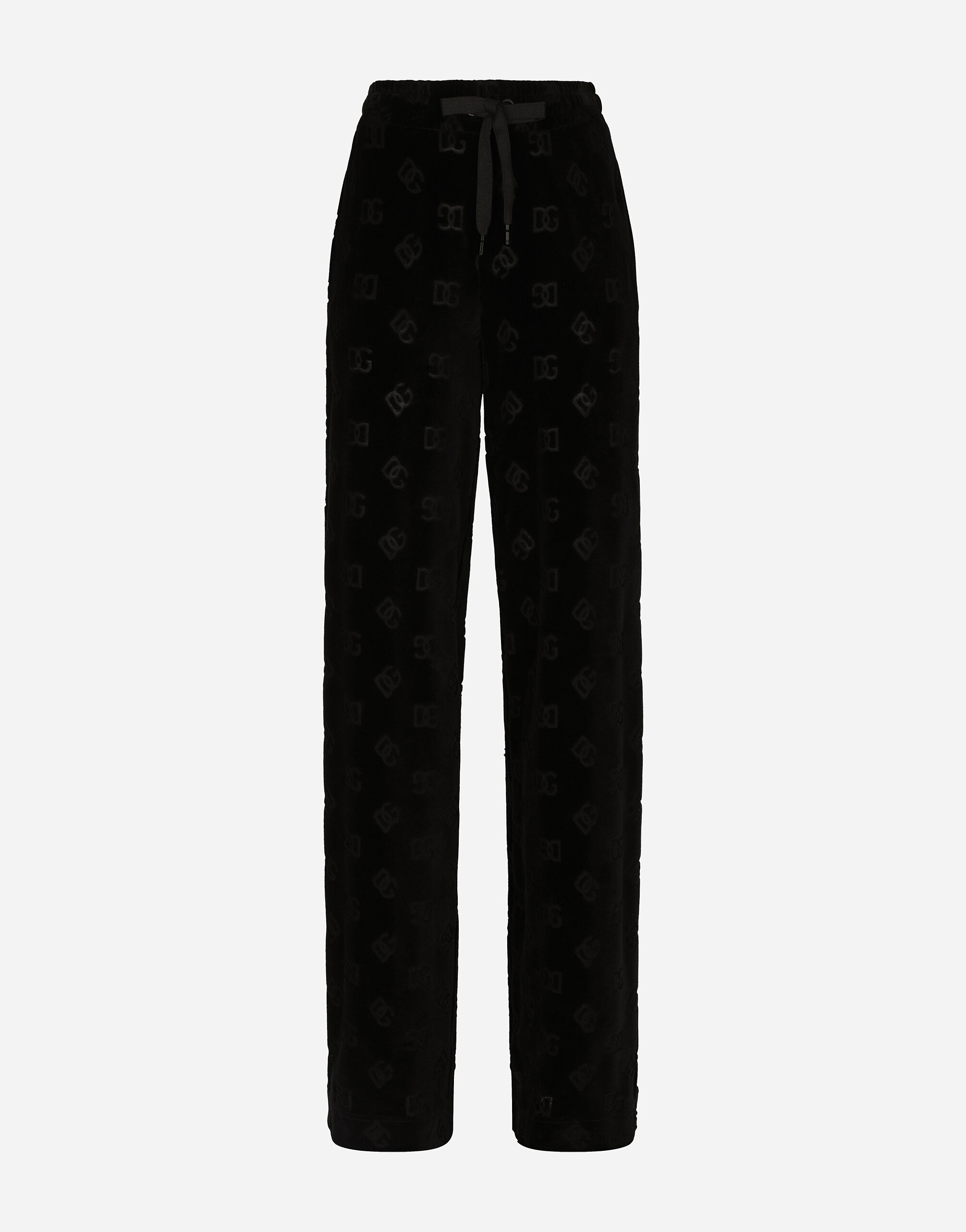 Dolce & Gabbana Flocked jersey pants with all-over DG logo Black FTCHMTFURJL