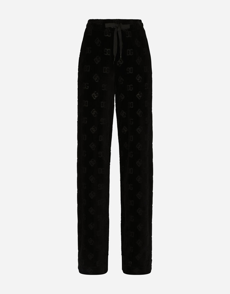 Dolce & Gabbana Flocked jersey pants with all-over DG logo Black FTCKJTFJ7DL