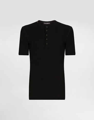 Dolce&Gabbana Fine-rib cotton granddad-neck t-shirt Black G8MC5TFU7AV