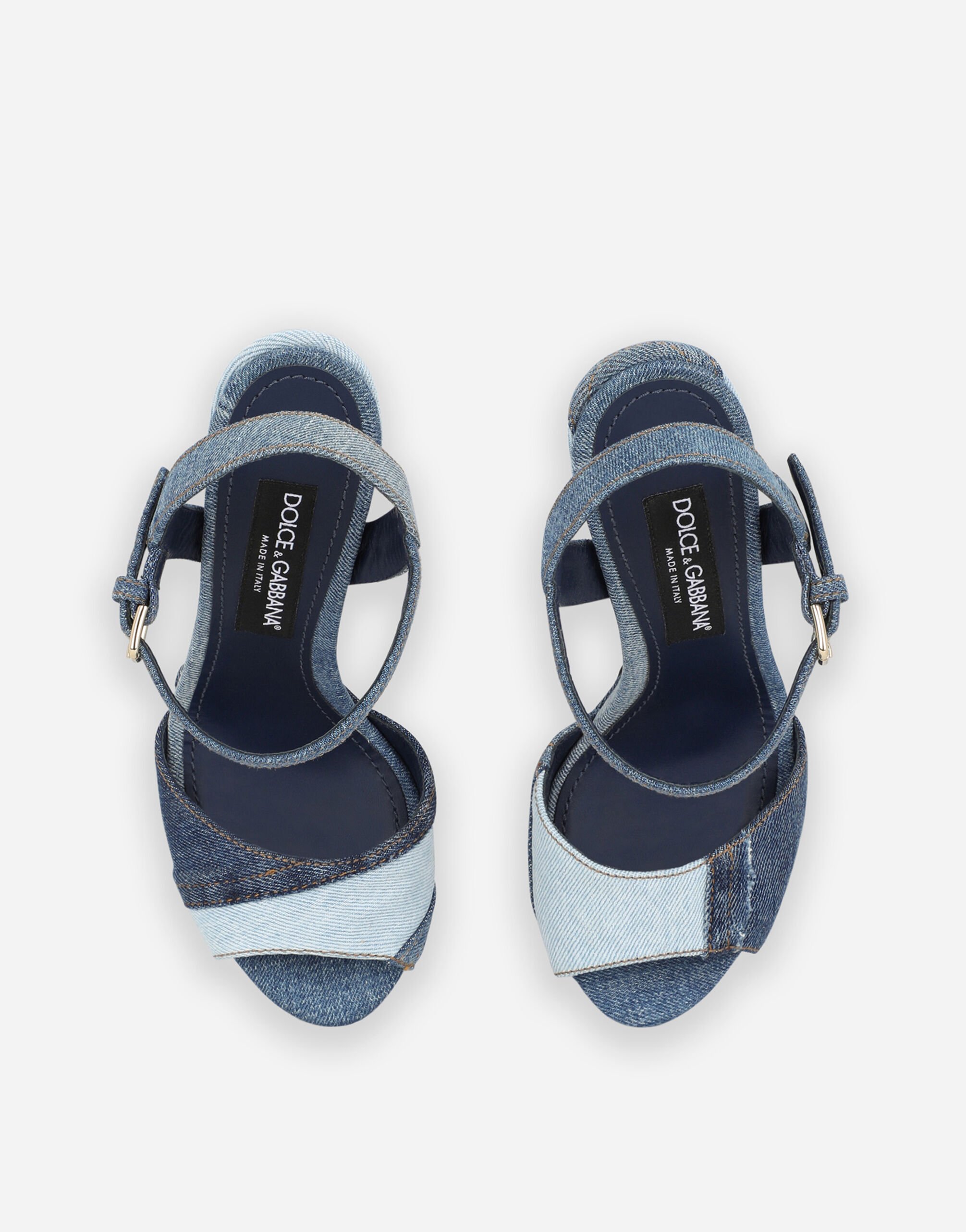 DOLCE & GABBANA レディース デニム フラット サンダル Patchwork denim platform sandals in Blue for Women