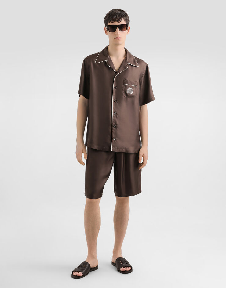 Dolce & Gabbana Hawaii silk twill shirt Brown G5KS3ZFU10S