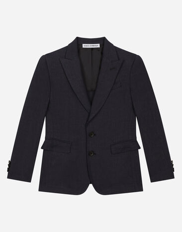 Dolce & Gabbana Einreihige Jacke aus Leinen Azurblau L41E96FU4LH
