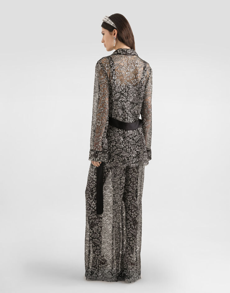 Dolce & Gabbana Lamé lace top Silver F7BJ1TILMCF