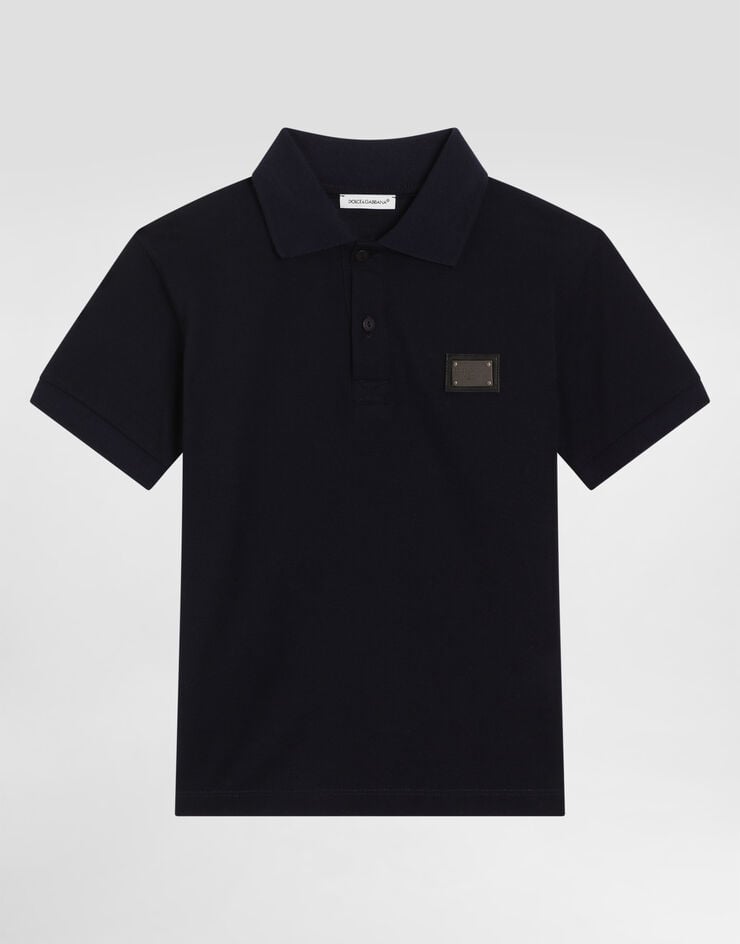 DolceGabbanaSpa Piqué polo-shirt with logo tag Blue L4JTCXG7JS1