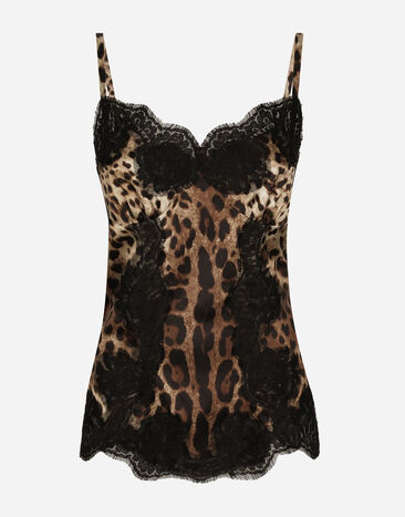 Dolce & Gabbana Top de raso con estampado de leopardo y aplicaciones de encaje Negro F63G8TG9798