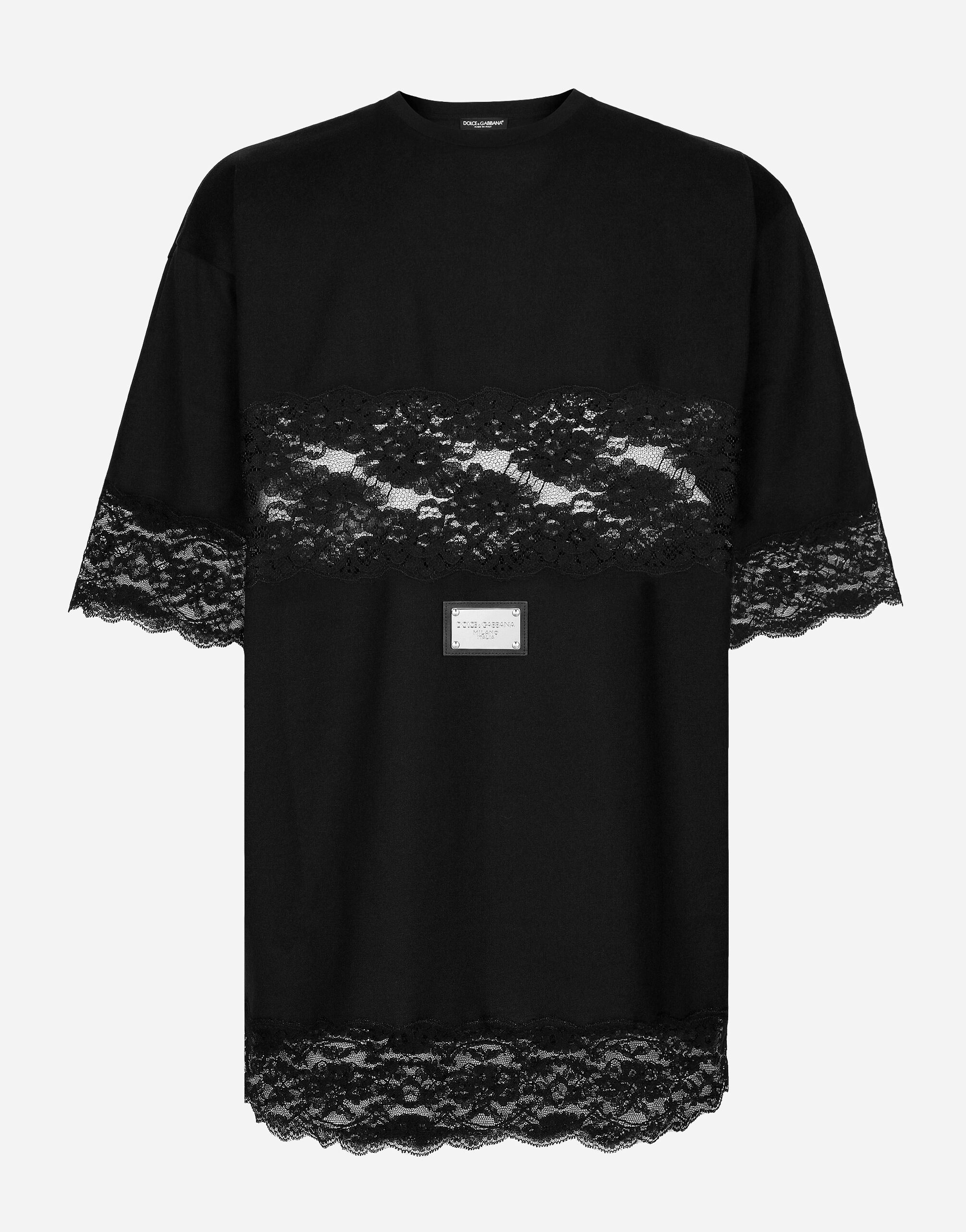 T shirt en jersey avec empi cements en dentelle et plaquette