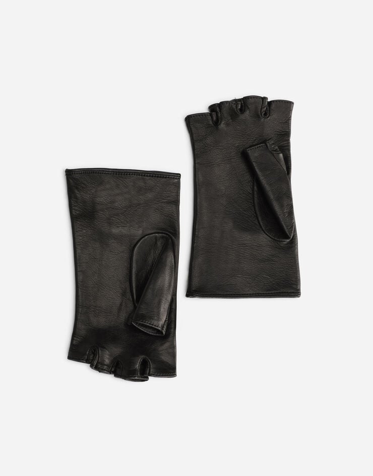 Dolce & Gabbana Nappa leather gloves with DG logo and pearls Black BF0187AQ252