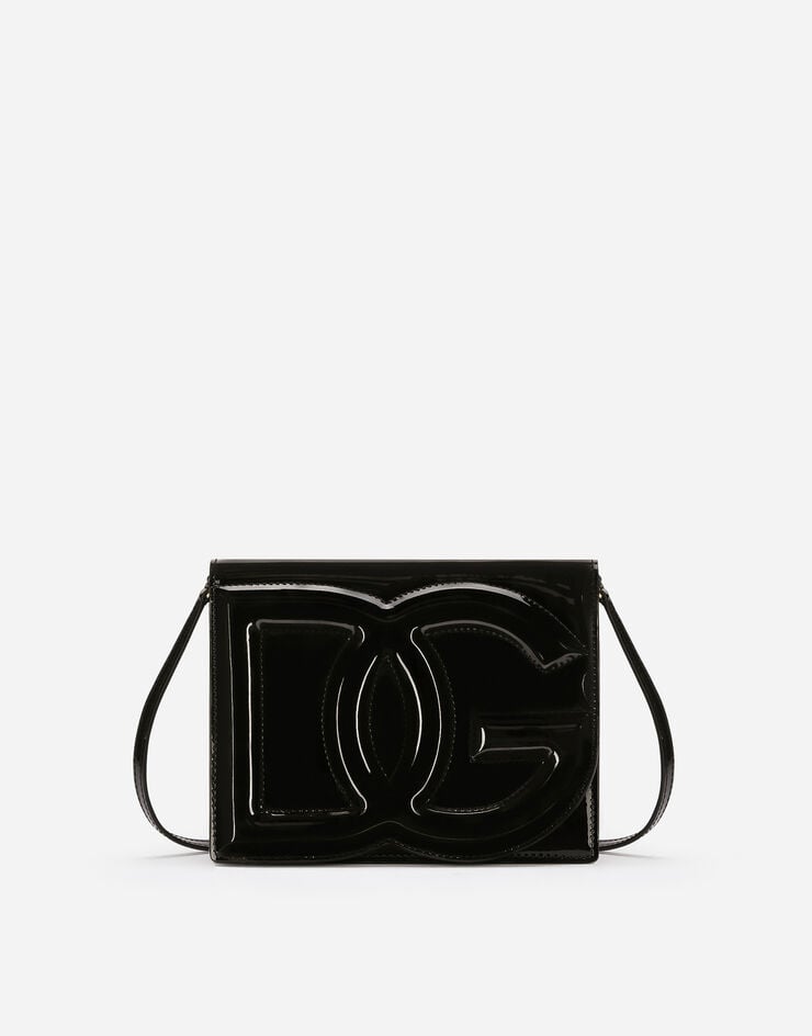 Dolce & Gabbana Sac DG Logo Bag à bandoulière en cuir verni Noir BB7287A1471