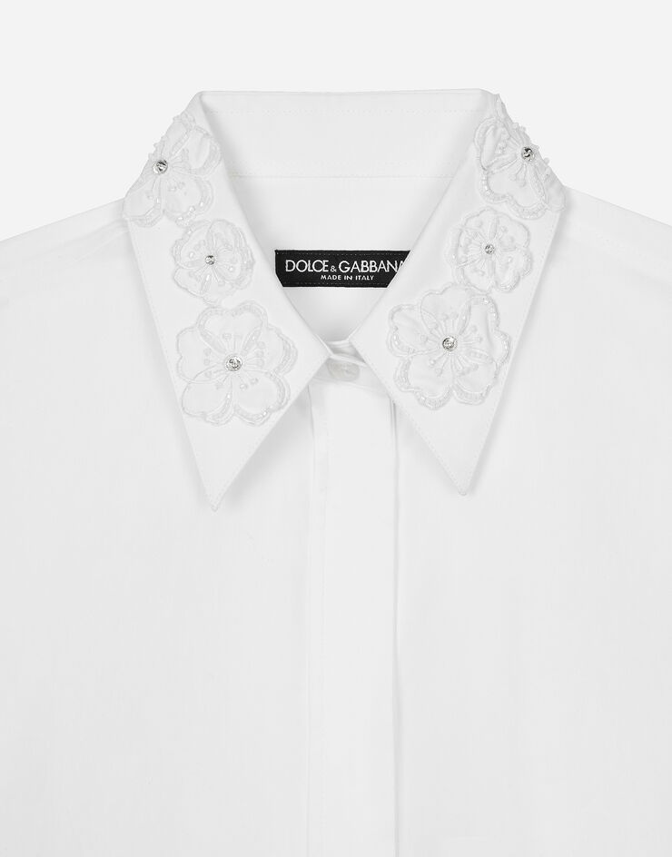 Dolce & Gabbana Camicia maniche lunghe in cotone con colletto ricamato Bianco F5N86ZFU5GK