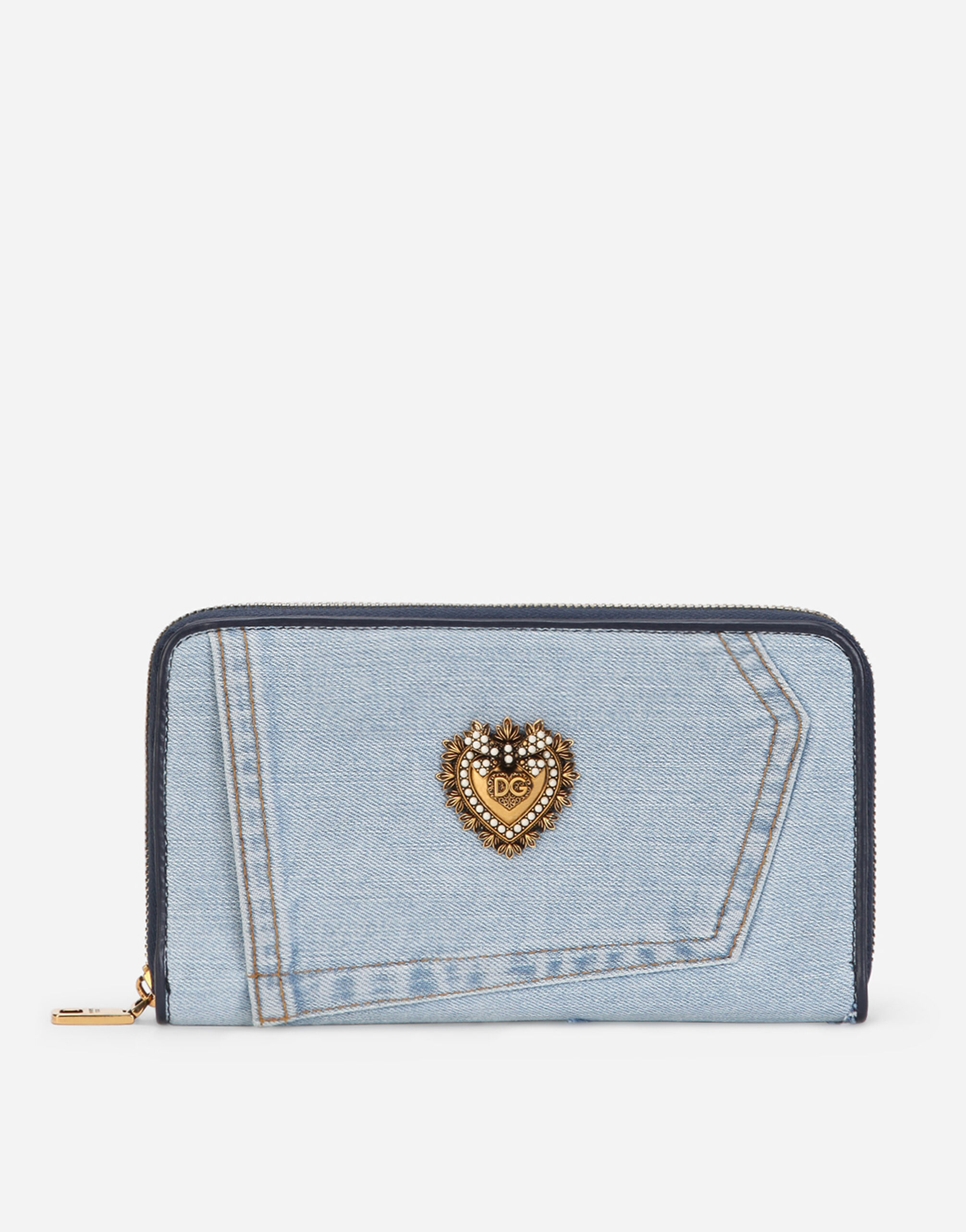 Zip around Devotion wallet in patchwork denim in BLUE for Women Dolce Gabbana