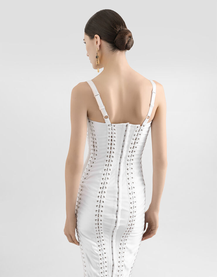 Dolce & Gabbana Lace and satin calf-length dress with corset details White F6TTDTGDC1O
