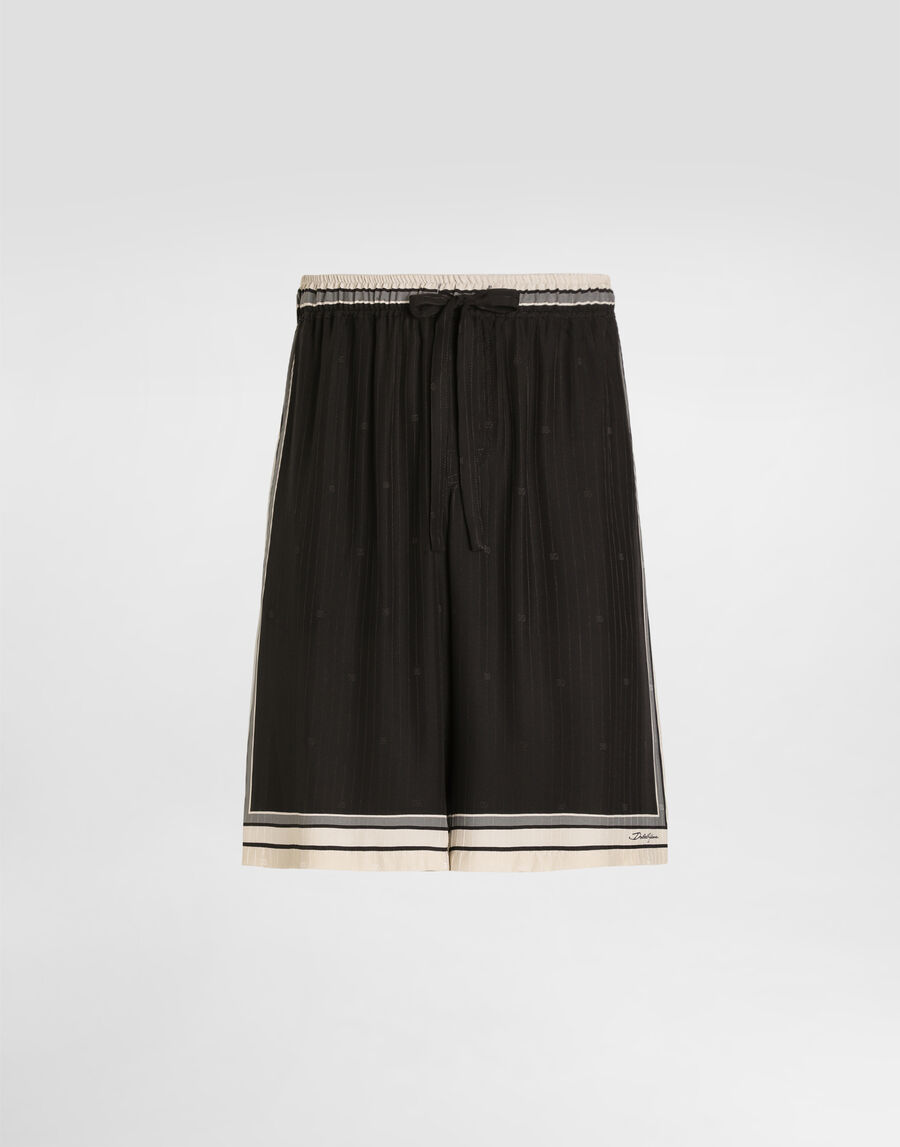 Logo and stripe-print vanity silk bermuda shorts