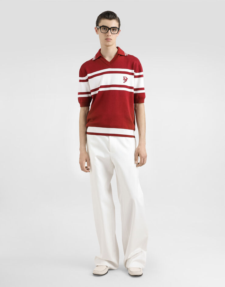 Dolce & Gabbana Polo en soie et coton avec logo brodé Multicolore GXZ11ZJFMLX