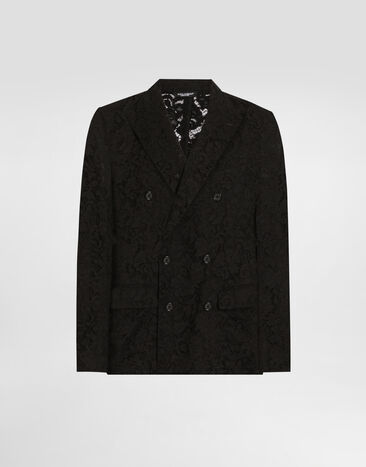 Dolce & Gabbana جاكيت سيسيلي من دانتيل كوردونيتو بصف أزرار مزدوج أسود G2SV7THLM5E