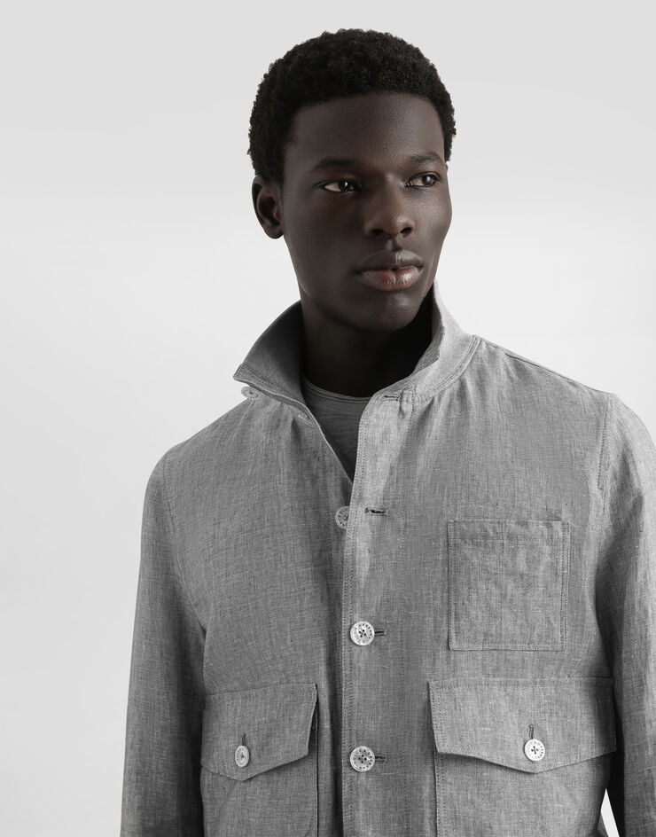 Dolce & Gabbana Linen canvas blouse jacket with knit collar Grey G9BOFTFU4MF