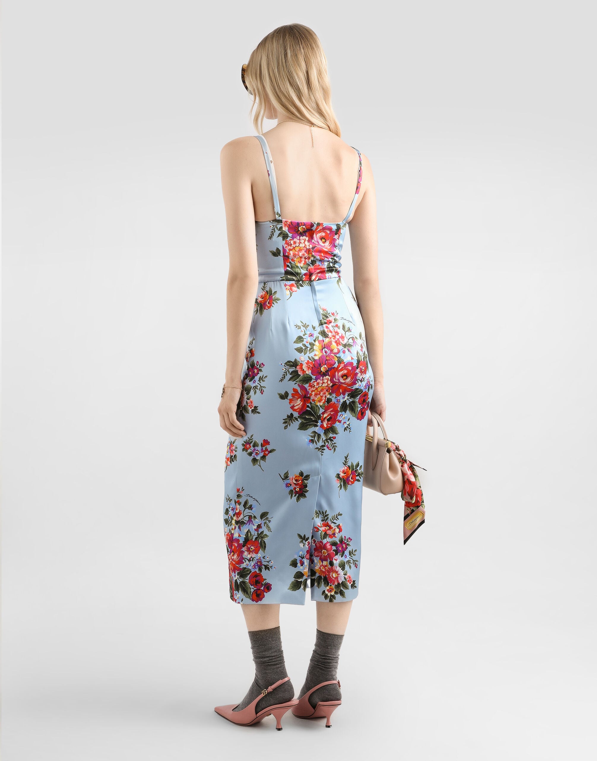 DOLCE & GABBANA フラワープリント　タイトワンピース　シルク　バラ Flower bouquet-print satin dress in Multicolor for Women