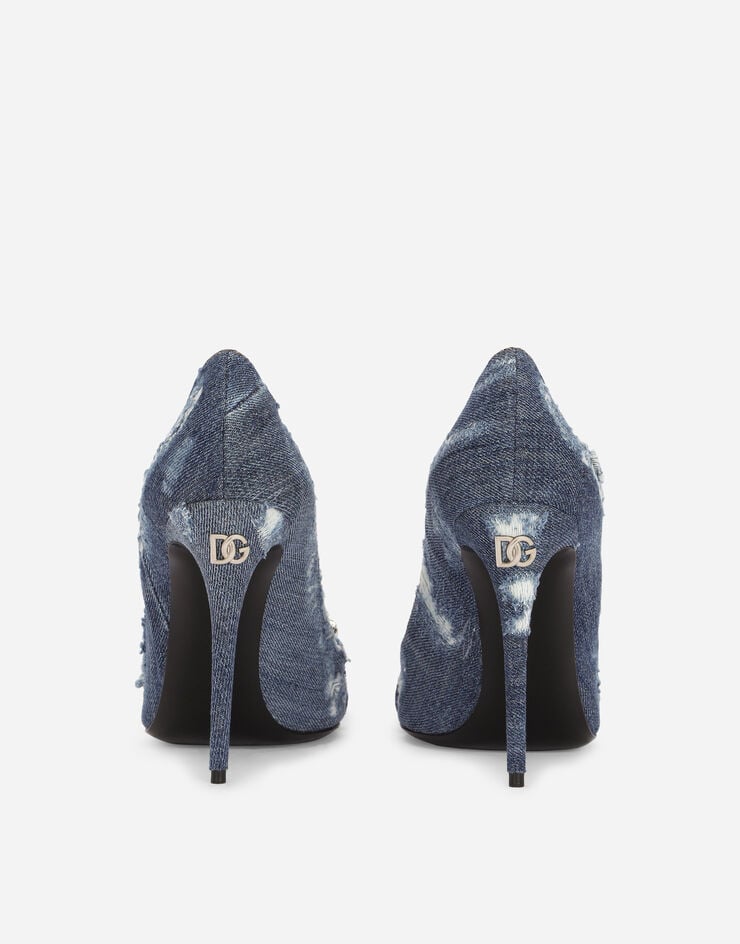 Dolce & Gabbana Zapato de salón en patchwork de denim con hebilla de strass Azul CD1781AY841