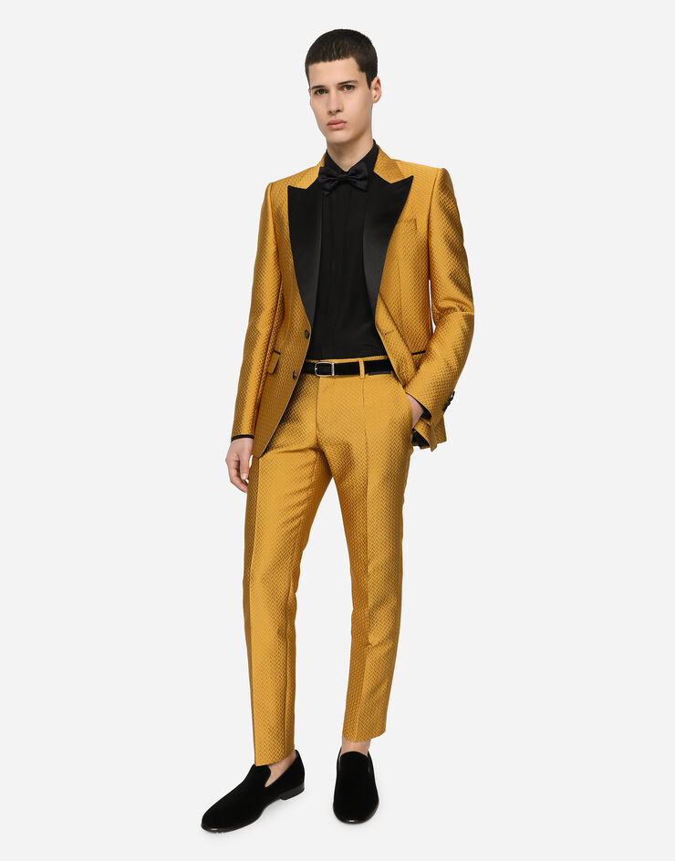 Dolce & Gabbana Herringbone jacquard Sicilia-fit tuxedo suit Jaune GKLTMTHJMNT