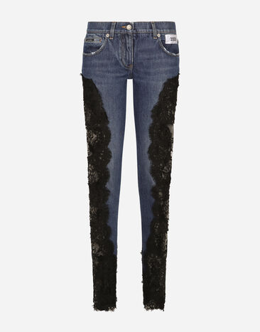 Dolce & Gabbana KIM DOLCE&GABBANA Vaqueros de denim con aplicaciones de encaje Multicolor FTCUMDGDBNH